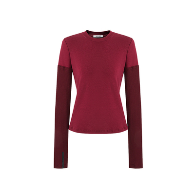 Age of Ascent 假两件罗纹拼接袖紧身打底衫修身显瘦长袖内搭上衣