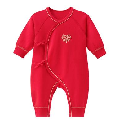 新生婴儿满月服纯棉红色连体衣宝宝百天衣服男宝百日宴女宝春秋装