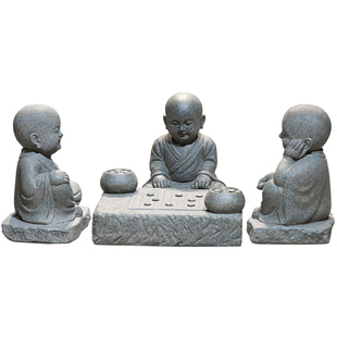 中式禅意空间下棋对弈沙弥装饰户外园林景观布置庭院花园造景摆件