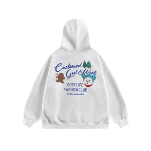 GOST姜饼人与狗狗秋冬氛围感开衫连帽卫衣外套