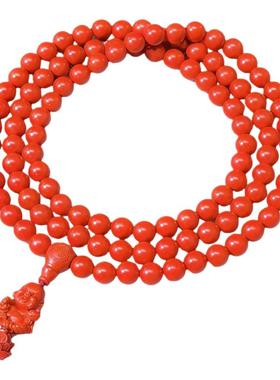 天然朱砂108颗花开见佛佛珠手串