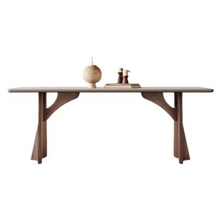 纯白岩板餐桌长方形家用简约现代2025新款意式轻奢侘寂风实木餐桌