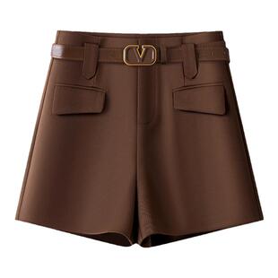 欧货时尚西装短裤子女春秋2026新款高腰显瘦外穿a字靴裤休闲西裤