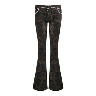 JELLOJELLO2024秋冬款玫瑰迷彩拼接粉色PU手铐拉链装饰低腰牛仔裤