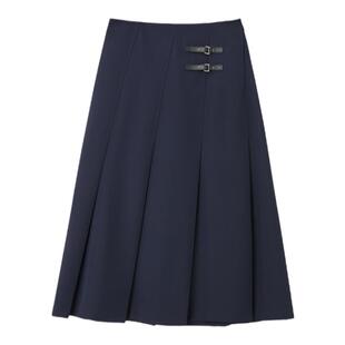 OVV秋冬热卖女装简约时髦斜向百褶皮袢装饰半身裙