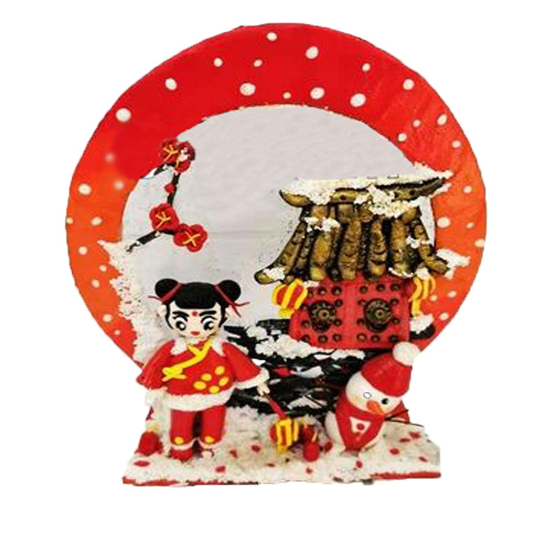 新春楼阁 DIY冬日雪景木胚材料新年雪景材料圣诞老人雪人彩泥制作
