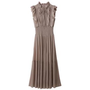 SNIDEL2025秋冬新品优雅荷叶边纯色收腰小飞袖连衣裙SWFO254287