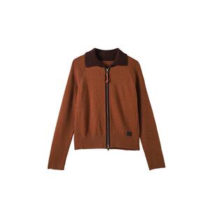 CHESONE【电影感】雅家 休闲百搭绵羊毛拼色修身拉链针织开衫1312