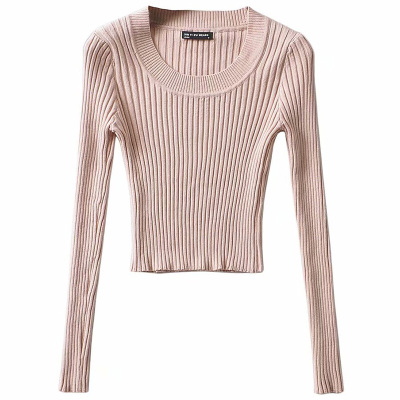 弹力螺纹针织上衣U领打底