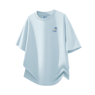 回力天蓝色短袖t恤男款夏季2026新款青少年宽松纯棉圆领半袖男生D