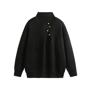 追素TS高领纽扣针织衫情侣装2026春季新款男生人夫感内搭打底毛衣