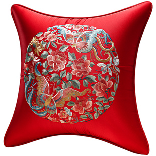 新中式刺绣抱枕沙发靠垫中国风绣花靠枕套结婚喜字靠包大靠背婚庆