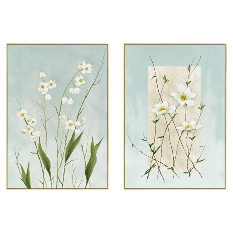 大芬村手绘小白花双联油画