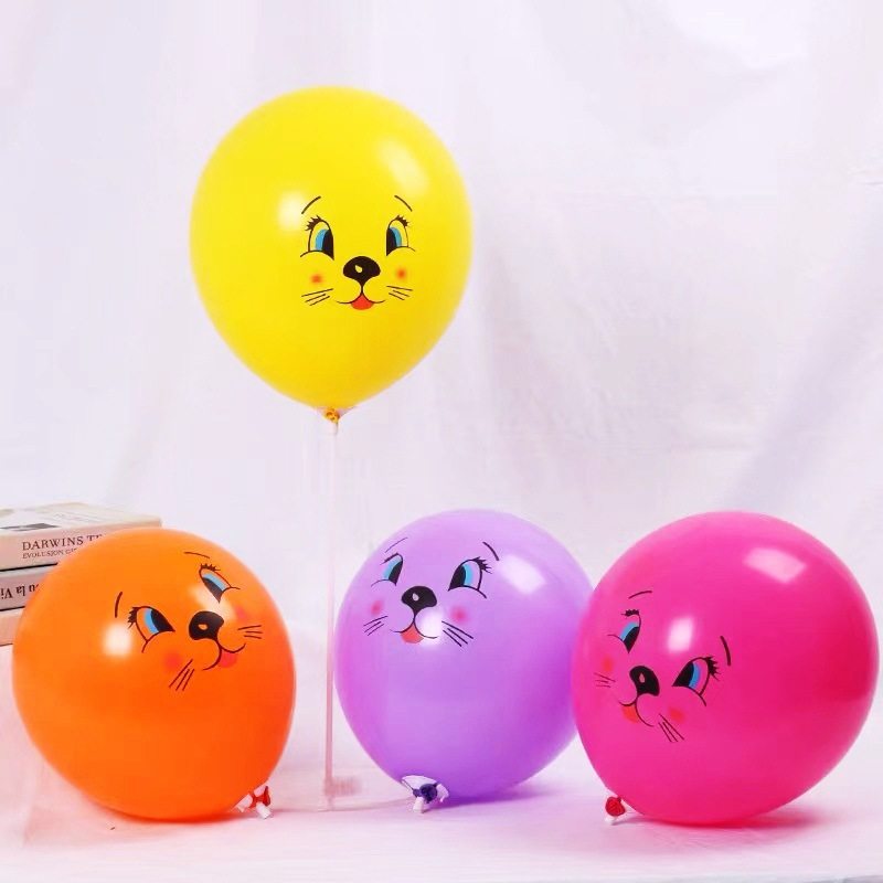 厂家批发喵咪印花表情款乳胶夜市夜市装饰卡通气球摆摊爆儿童玩具