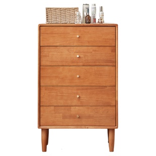 全实木斗柜樱桃木色客厅边柜家用收纳柜卧室抽屉柜简约现代储物柜