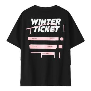 WINTER TICKET自由式单双板宽大嘻哈经典T恤纯色圆领道具印花短袖