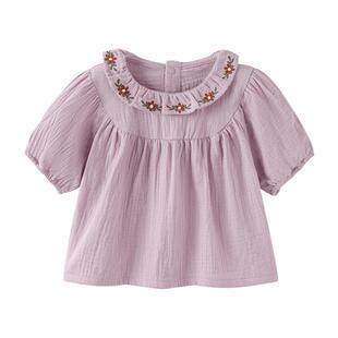 babylove女宝宝短袖上衣夏季纯棉纱布泡泡袖甜美t恤婴幼儿夏装