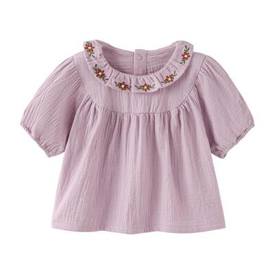 babylove女宝宝短袖上衣夏季纯棉纱布泡泡袖甜美t恤婴幼儿夏装