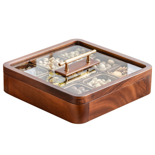 九宫格干果盒胡桃木坚果盘客厅家用瓜子实木零食收纳糖果盒高颜值