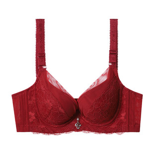 夏娃之秀硅胶蕾丝性感聚拢文胸小胸显大防下垂调整型透气红色内衣