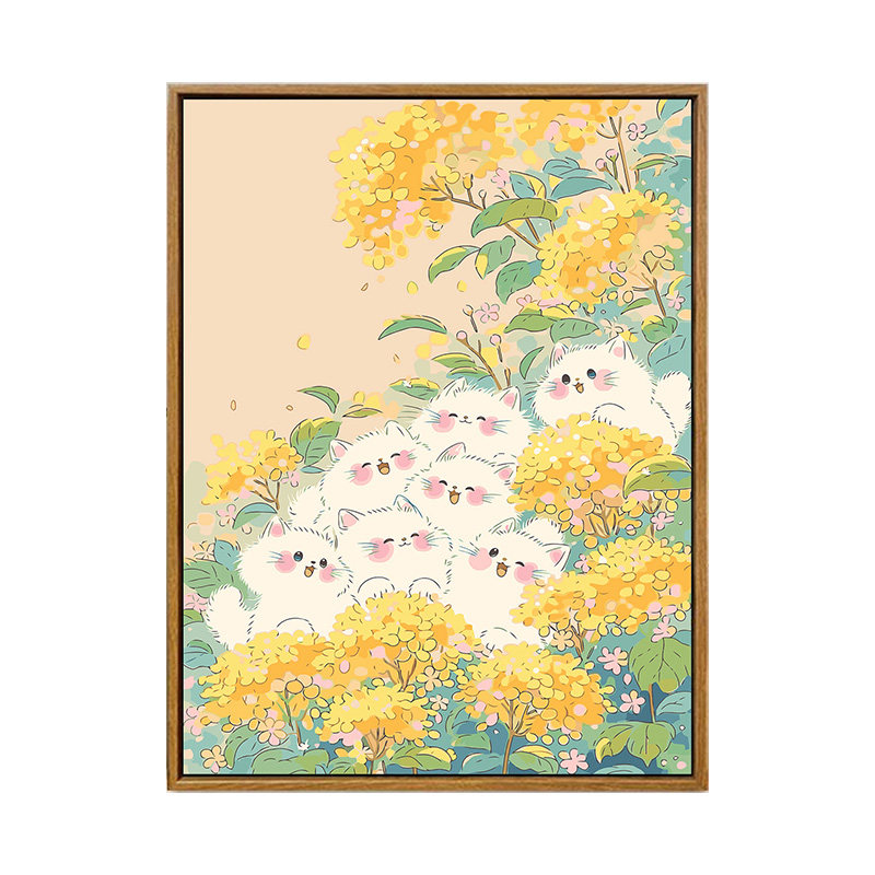 摘石榴的小猫咪diy数字油画填涂色手工绘治愈系花卉果子装饰挂画