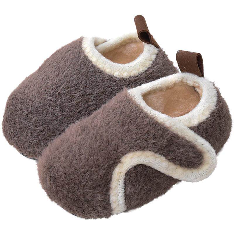 儿童地板袜鞋宝宝秋冬季室内棉拖鞋男女小童包跟防滑可爱毛毛鞋