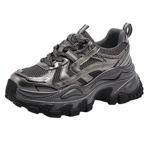 骆驼老爹鞋女鞋2026春季新款厚底复古运动鞋女银色百搭户外休闲鞋