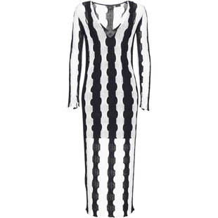 PINKO女士V领镂花针织长款连衣裙103470A1UN