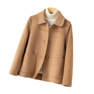 小个子黑色双面羊绒大衣女短款高等新款秋冬羊毛呢外套双面呢子