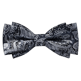 复古黑灰色佩利斯花纹领带拉链式免打结男士领结适用上班结婚婚礼