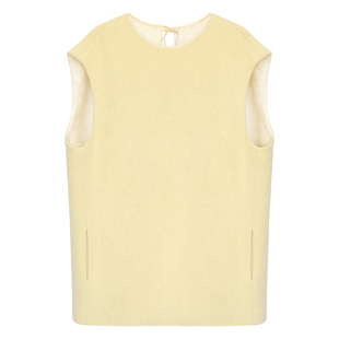 因由 ROW茧型无袖圆领秋冬中长款宽松后系带设计羊毛马甲上衣女