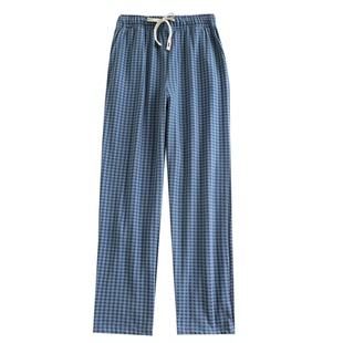 情侣双面德绒睡裤女秋冬磨毛薄绒保暖巧克粒格男士直筒家居长裤