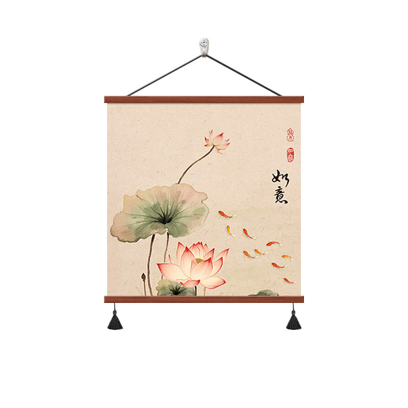 九鱼图寓意好新中式餐厅装饰画