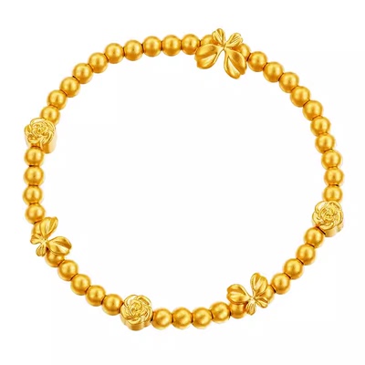 亚一足金花繁蝶悦气质山茶手串气质复古浪漫手链时尚黄金古法手饰