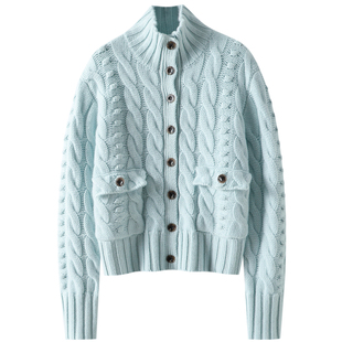 复古且精致~奢！加厚100%纯山羊绒开衫女半高领纯羊绒毛衣外套