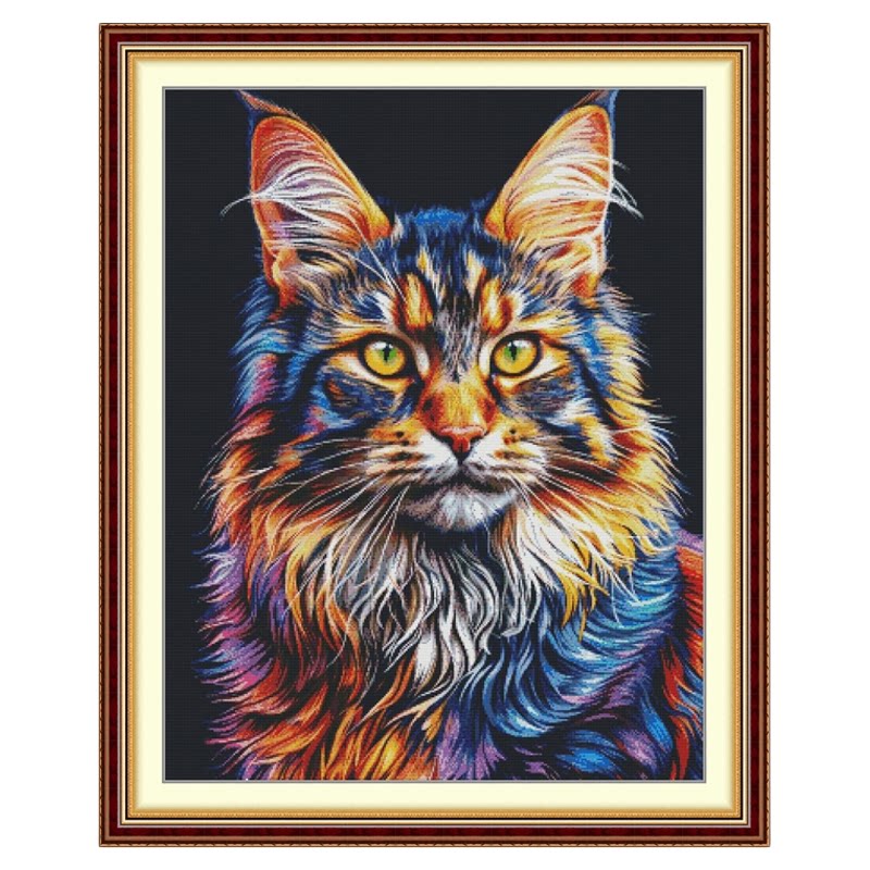 炫彩缅因猫十字绣威武招财猫咪
