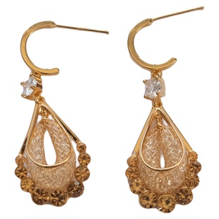 《鎏金岁月》复古法式优雅港风金色编织水滴镶钻耳钉耳环耳饰耳夹