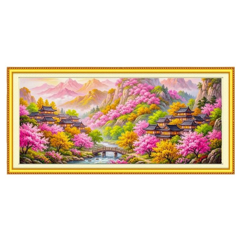 2026桃源溪居图大格十字绣溪山春居图新款唯美大气客厅风景手工绣