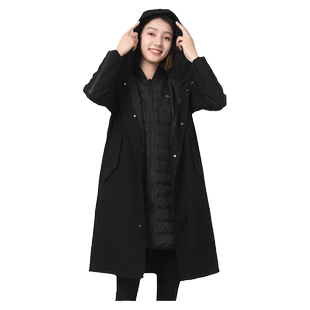 SCALER思凯乐户外鹅绒三合一冲锋两件套男女款秋冬中长款防水风衣