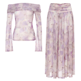 从那以后法式紫色礼服裙秋冬穿搭碎花长裙裙子长袖连衣裙套装女秋