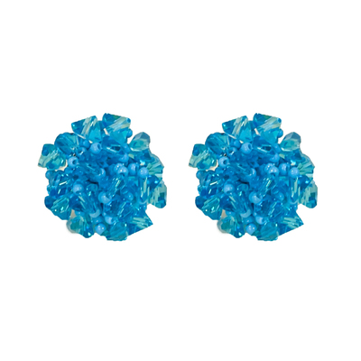 显白！蓝色串珠耳钉气质小众耳饰