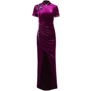 创意狐宴会礼服裙女长款婚礼婚宴妈妈礼服改良旗袍连衣裙婆婆晚装