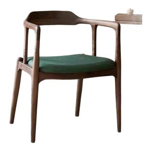 实木餐椅家用布面圈椅扶手靠背椅主人位北美黑胡桃木茶椅现代高级