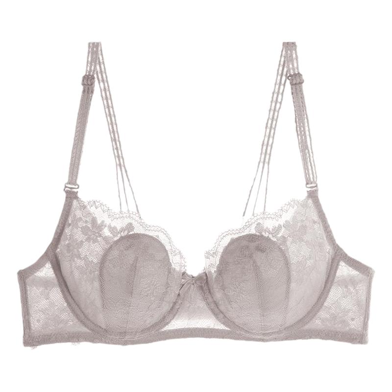 内衣女胸大显小胸薄款夏季防下垂软钢圈性感蕾丝纯欲美背文胸套装