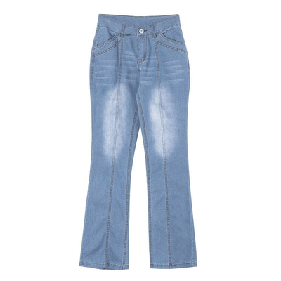 欧美女裤低腰破骨喇叭牛仔长裤