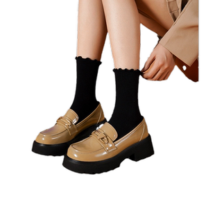 哈森厚底乐福鞋女新款春秋单鞋商场同款英伦小皮鞋女HS232505