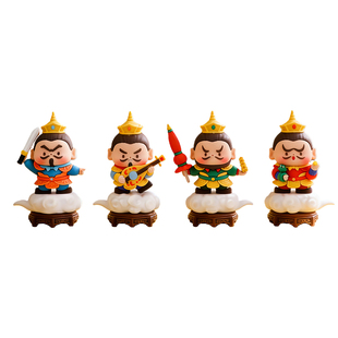 中式求神拜佛办公桌面车载摆件国潮神仙风调雨顺四大天王软胶玩偶