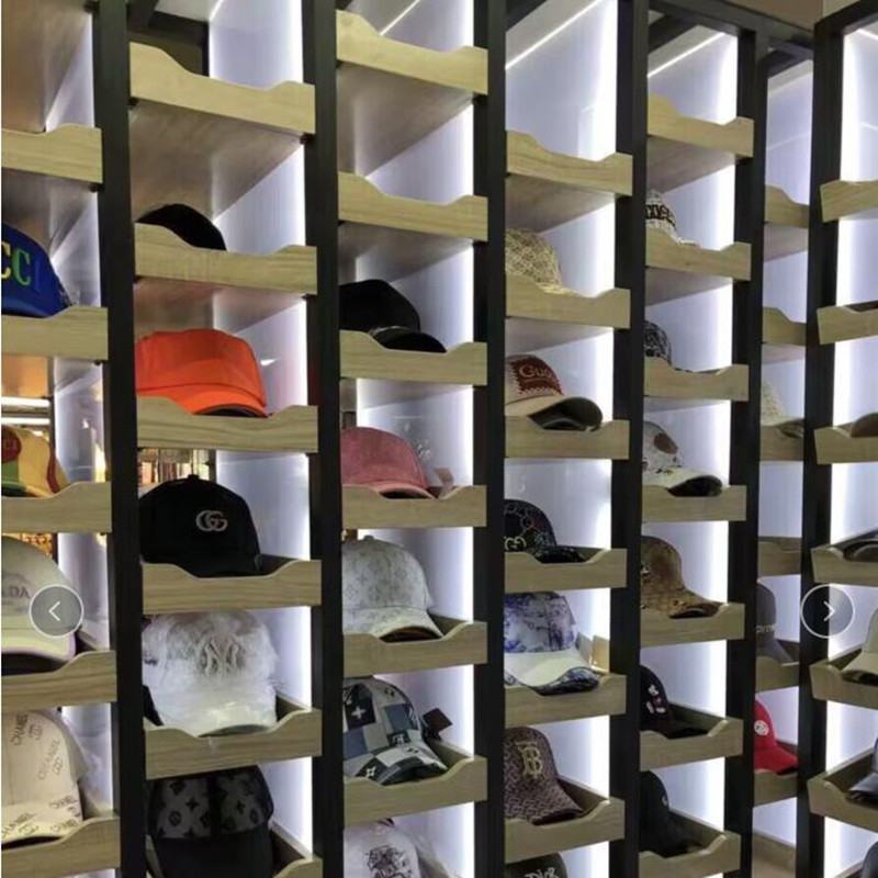 批发定制服装店帽子展示架上墙帽托陈列架不锈钢帽架多层棒球帽带