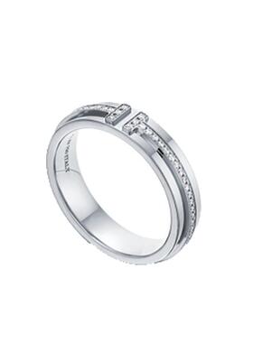 【自营】中古99新蒂芙尼T系列18K白金戒指 镶钻指环宽4.5mm