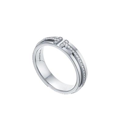 【自营】中古99新蒂芙尼T系列18K白金戒指 镶钻指环宽4.5mm